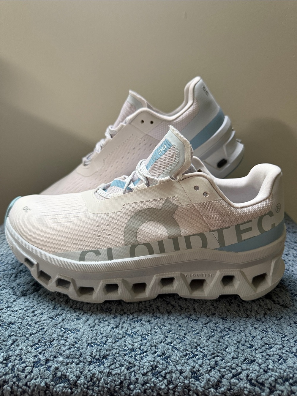 On Running White and Light Blue Cloudtec Athletic Sneakers